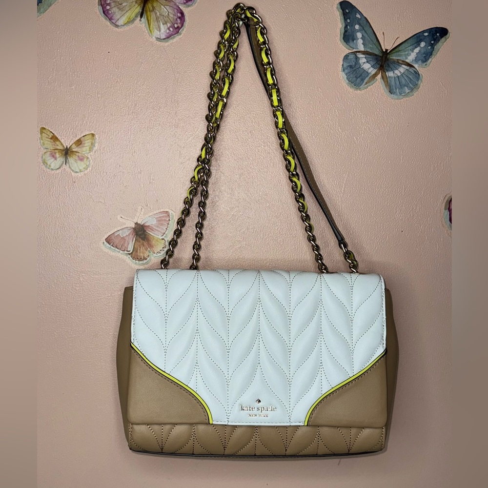 Kate Spade White and Tan Quilted Shoulder Bag - Picture 1 of 10